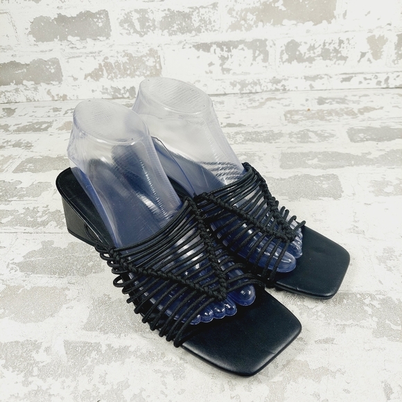 NEW Open Edit Clover Black Block Heel Square Toe Sandals A85 - Picture 4 of 15
